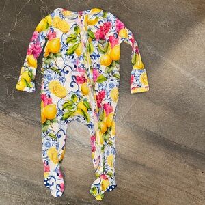 Bums & Roses Bamboo Floral Lemon Print Kids zippy- Carpe Lemon- with bow!